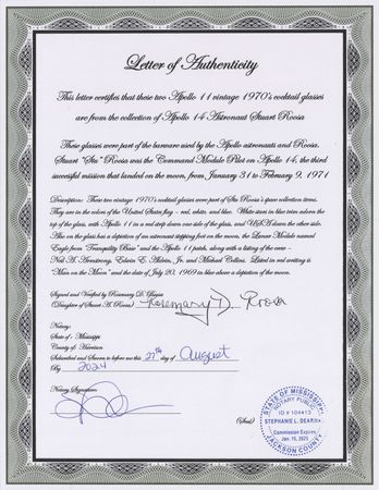 Lot #6309 Apollo 11 (2) Commemorative Glasses - From the Personal Collection of Stuart A. Roosa - Image 6