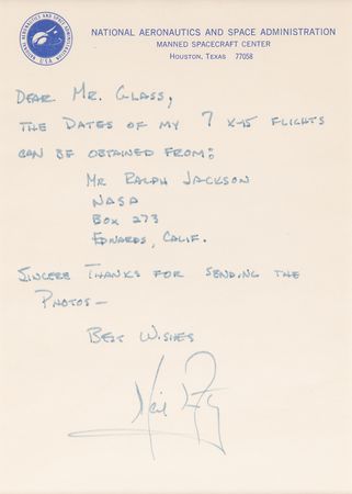 Lot #6131 Neil Armstrong Autograph Letter Signed on His X-15 Flights - Image 2
