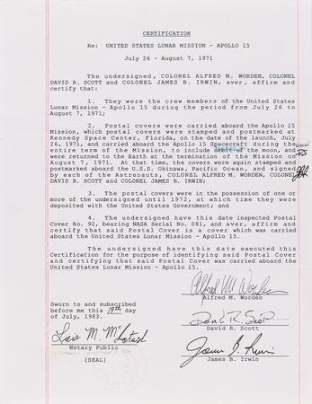 Lot #6316 Apollo 15 Lunar Surface-Flown Sieger Crew-Owned Cover - Image 3