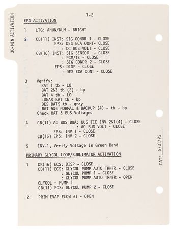 Lot #6355 Apollo 17 Lunar-Surface Flown Checklist Page Signed by Gene Cernan - Image 2