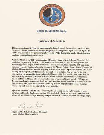 Lot #6278 Apollo 14 Flown Beta Patch - From the Personal Collection of Edgar Mitchell - Image 3