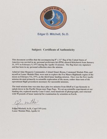 Lot #6282 Apollo 14 Flown Mid-Size American Flag - From the Personal Collection of Edgar Mitchell - Image 3