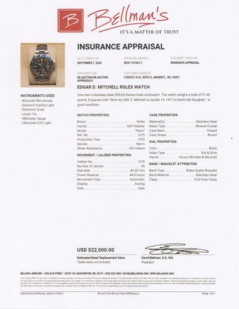 Lot #6286 Apollo 14 Flown Rolex GMT-Master 'Pepsi' Watch - From the Personal Collection of Edgar Mitchell - One of Two Apollo-flown Rolex Watches Ever Sold at Auction - Image 12