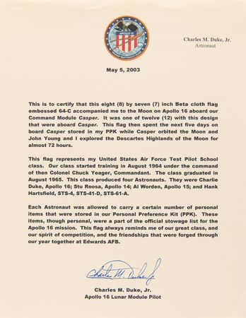 Lot #6340 Apollo 16 Flown Beta Cloth USAF Aerospace Research Pilot School Pennant - From the Personal Collection of Charlie Duke - Image 4