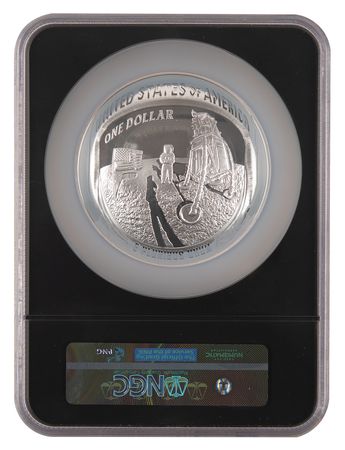 Lot #6166 Charlie Duke Signed 5oz Silver Apollo 11 50th Anniversary $1 Coin - NGC PF 70 Ultra Cameo - Image 2