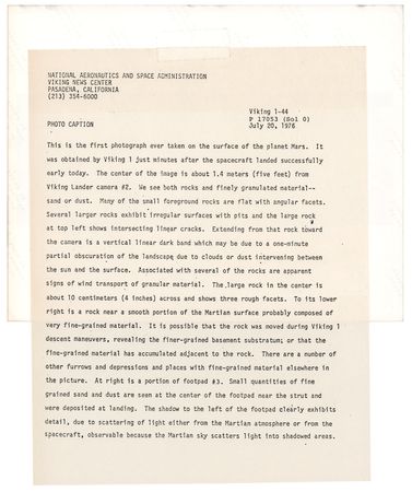 Lot #6471 Viking 1 Lander Original Vintage Photograph: The First Photograph Ever Taken on the Surface of Planet Mars - Image 2