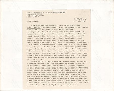 Lot #6470 Viking 1 Lander Original Vintage Photograph: The First Panoramic View of Planet Mars - Image 2