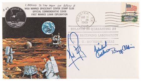 Lot #6525 ?Carried to the Moon on Apollo 11? - Apollo 11 Flown Crew-Signed 'Type 1' Quarantine Cover - From the Personal Collection of Buzz Aldrin - Image 1