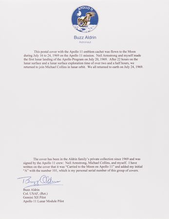 Lot #6526 Apollo 11 Crew-Signed 'Type 3' Quarantine Cover, ?Carried to the Moon on Apollo 11? - Incredibly Rare Flown Cover from the Personal Collection of LMP Buzz Aldrin - Image 4