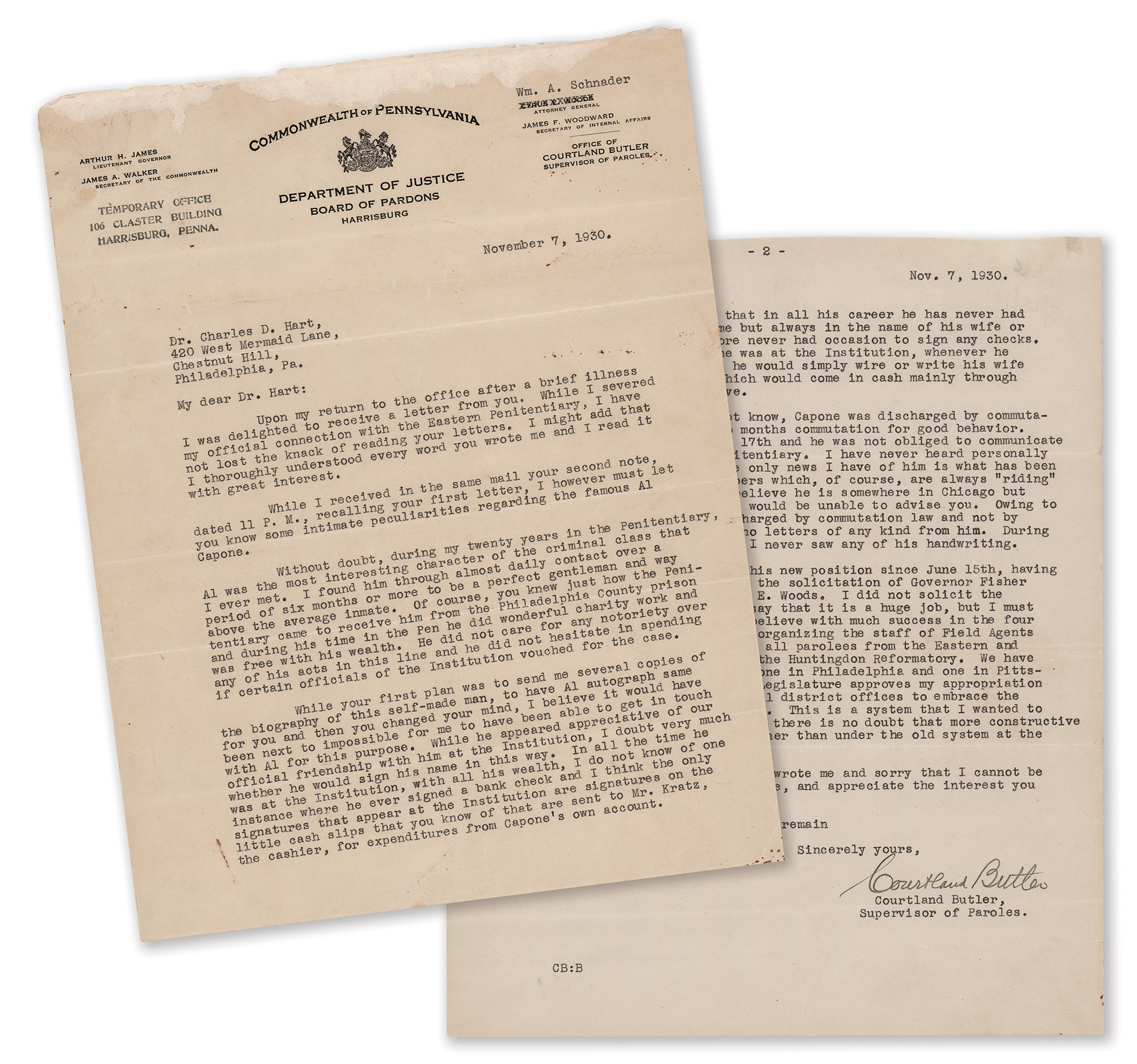 Lot 222 Al Capone: Prison Guard Letter on Capone's Personality and Autograph Signing Habits - 