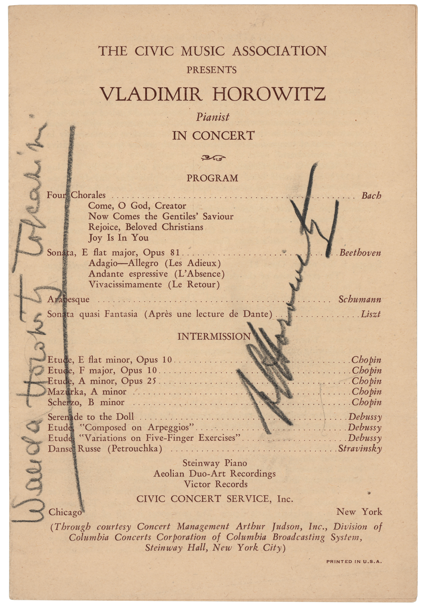 Vladimir and Wanda Toscanini Horowitz Signed Concert Program | RR