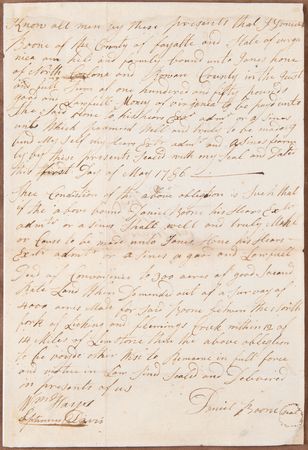 Lot #802 Daniel Boone Autograph Document Signed for Land Bond — 