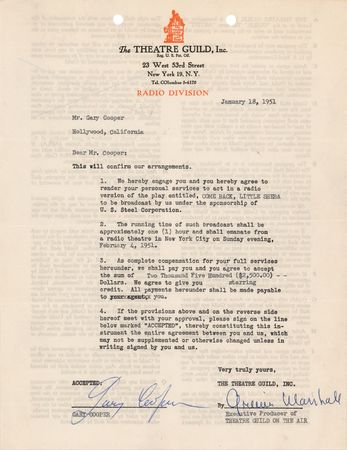 Lot #606 Gary Cooper Document Signed