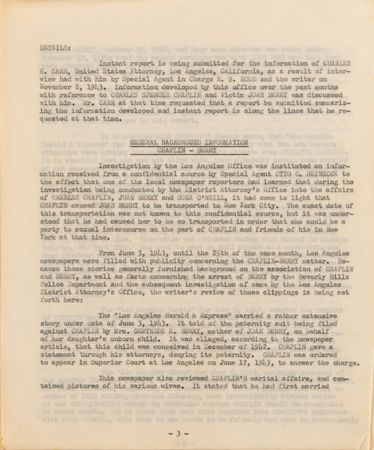 Lot #601 Charlie Chaplin: FBI File for 