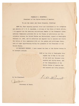 Lot #307 World Leaders (3) Signed Documents: President Franklin D. Roosevelt, King George V, and South African Prime Minister J. B. M. Hertzog - Image 2