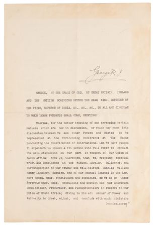 Lot #307 World Leaders (3) Signed Documents: President Franklin D. Roosevelt, King George V, and South African Prime Minister J. B. M. Hertzog - Image 3