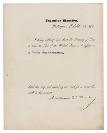 Lot #10 William McKinley Document Signed as