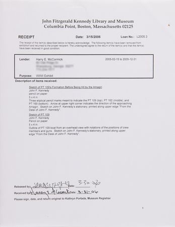 Lot #42 John F. Kennedy (2) Original Sketches of the PT-109 Incident, Made for the Screenwriter of Navy Log: 'PT 109' - Image 7