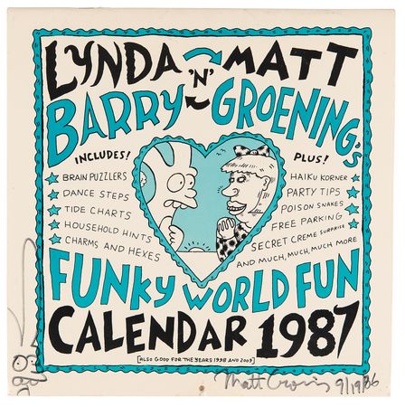 Lot #478 Matt Groening Signed Calendar with Sketch