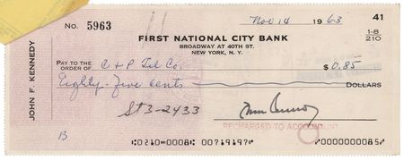 Lot #35 John F. Kennedy Bounced Assassination Check (November 14, 1963) - 