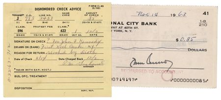 Lot #35 John F. Kennedy Bounced Assassination Check (November 14, 1963) - 