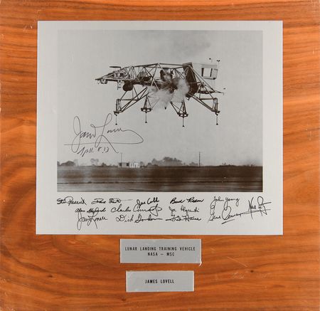 Lot #403 James Lovell Signed Lunar Landing Training Vehicle Plaque - Image 1