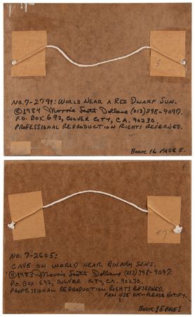 Lot #378 Morris Scott Dollens (2) Original Paintings: 'Cave on World Near Binary Suns' and 'World Near a Red Dwarf Sun' - Image 2