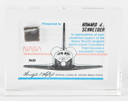 Lot #432 STS-1 Flown Heatshield Lucite Display Flown Relic - Image 1