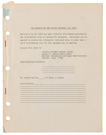 Lot #429 Space Shuttle EVA Description and Design Criteria Report (1983) - Image 1