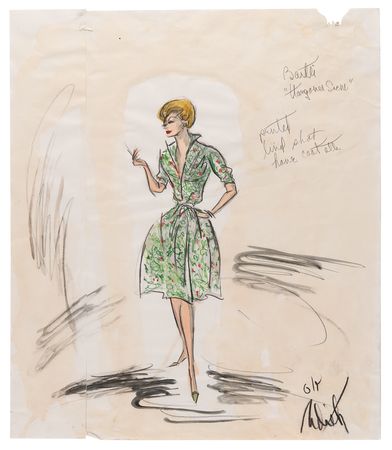 Lot #640 Edith Head Signed Original Costume Sketch