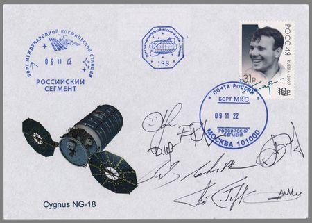 Lot #376 Cygnus NG-18 Flown Cover Signed by (9)