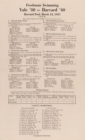 Lot #105 John F. Kennedy 1937 Harvard vs. Yale Freshman Swim Meet Program - Image 1