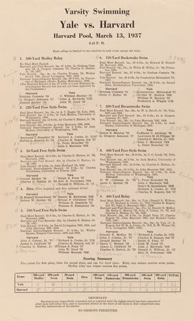 Lot #105 John F. Kennedy 1937 Harvard vs. Yale Freshman Swim Meet Program - Image 4