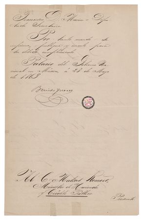 Lot #260 Benito Juarez Document Signed as President of Mexico - Image 2