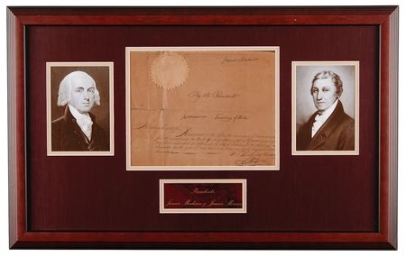 Lot #5 James Madison and James Monroe Document Signed as President and Secretary of State - Image 1