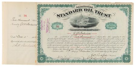 Lot #188 John D. Rockefeller and Henry M. Flagler Signed Standard Oil Trust Stock Certificate - Image 1