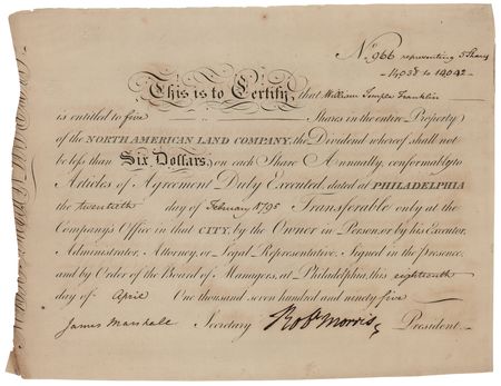 Lot #275 Robert Morris Document Signed to Benjamin