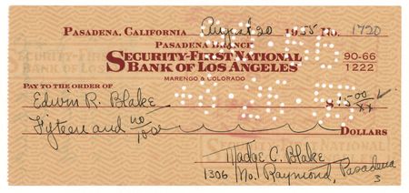 Lot #593 Batman: Madge Blake Signed Check - Image 1