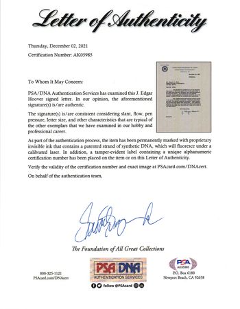 Lot #253 J. Edgar Hoover Typed Letter Signed - Image 2