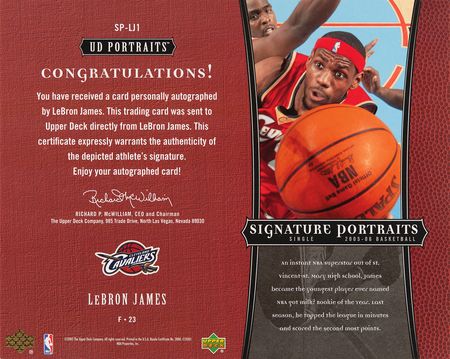 Lot #779 LeBron James Signed 2005-06 Upper Deck 'Signature Portraits' Card - Image 3