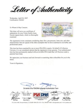 Lot #717 Anna Nicole Smith Signed Check - 