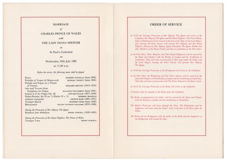 Lot #283 Princess Diana and Charles III ?Order of Service? Royal Wedding Program - Image 2
