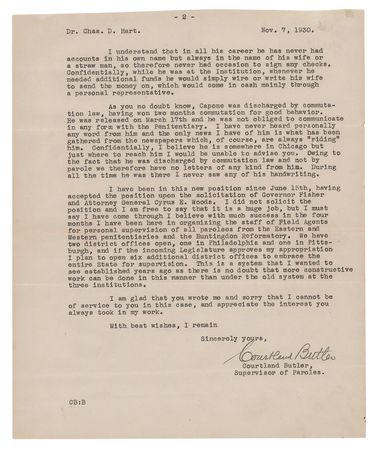 Lot #222 Al Capone: Prison Guard Letter on Capone's Personality and Autograph Signing Habits - 