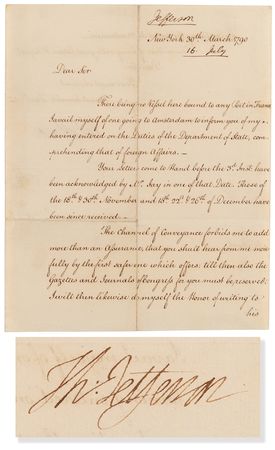 Lot #2 Thomas Jefferson Historic 1790 Letter