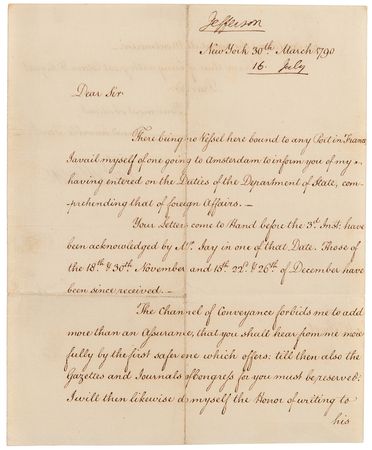 Lot #2 Thomas Jefferson Historic 1790 Letter Signed on Entering ?the Duties of the Department of State? - Image 2