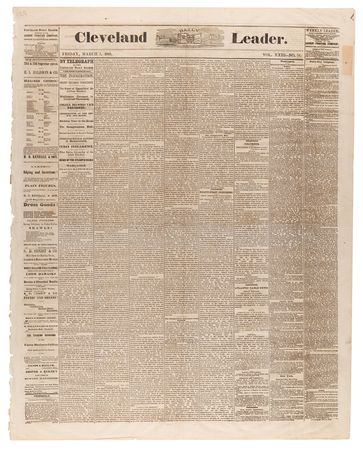 Lot #98 U. S. Grant: The Cleveland Daily Leader from March 5, 1869 - Historic Reports of the Presidential Inauguration - Image 1