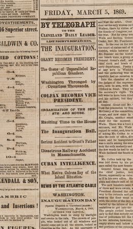 Lot #98 U. S. Grant: The Cleveland Daily Leader from March 5, 1869 - Historic Reports of the Presidential Inauguration - Image 2
