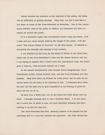 Lot #256 Sarah T. Hughes Signed Souvenir Typescript on LBJ's Swearing-In - Image 2