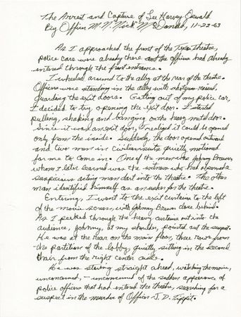 Lot #264 Lee Harvey Oswald: Maurice 'Nick' McDonald Autograph Manuscript Signed - “The Arrest and Capture of Lee Harvey Oswald