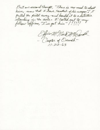 Lot #264 Lee Harvey Oswald: Maurice 'Nick' McDonald Autograph Manuscript Signed - “The Arrest and Capture of Lee Harvey Oswald